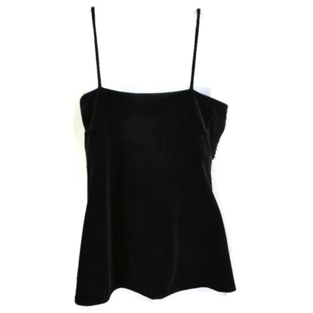 VeLVeT Y2K INC Velour Babydoll Cami Top Embellished Beads Black Fairy Grunge M
